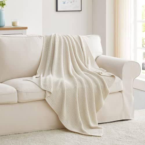 BOURINA Bed Throw Acrylic Chunky Knitted Throw Blanket,50" x 60" Beige Textured Decorative Throw Bla | Amazon (US)