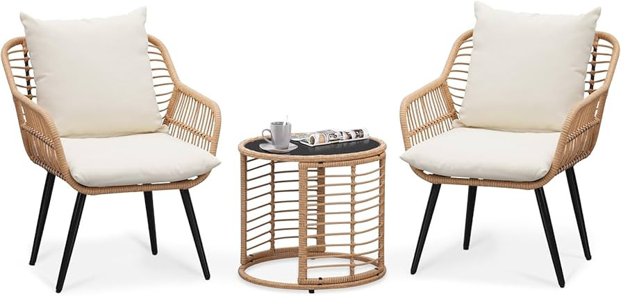 Wonlink 3 Pieces Patio Bistro Set, Outdoor Wicker Chairs Bistro Conversation Sets, All-Weather Ra... | Amazon (US)