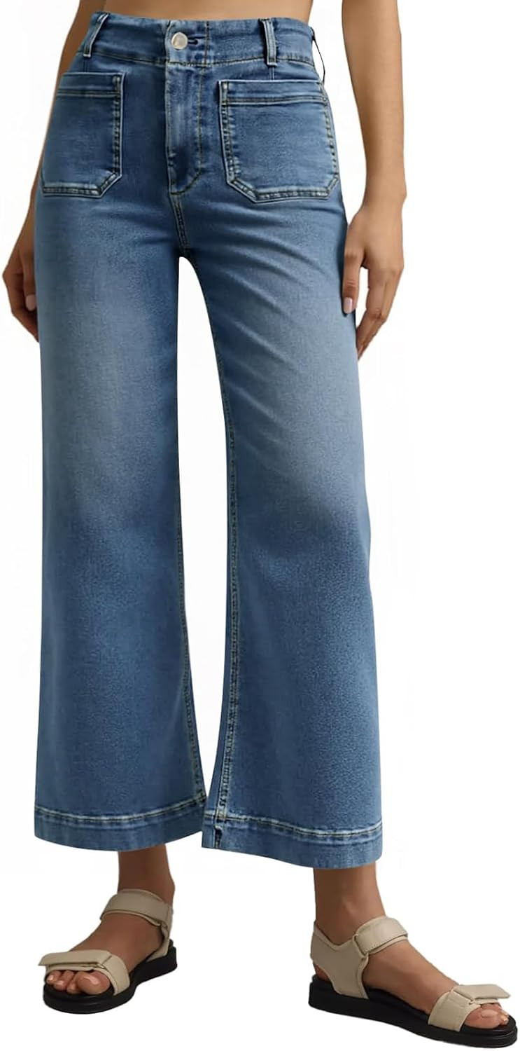Tankaneo Womens Wide Leg Jeans High Waist Cropped Baggy Denim Pants | Amazon (US)