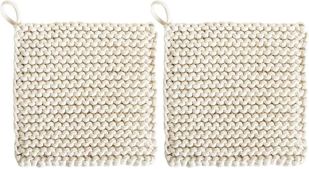 Crocheted Pot Holders, 2PCS Square Cotton Weave Coaster Heat Resistant Placemats for Hot Bowl Tea... | Amazon (US)