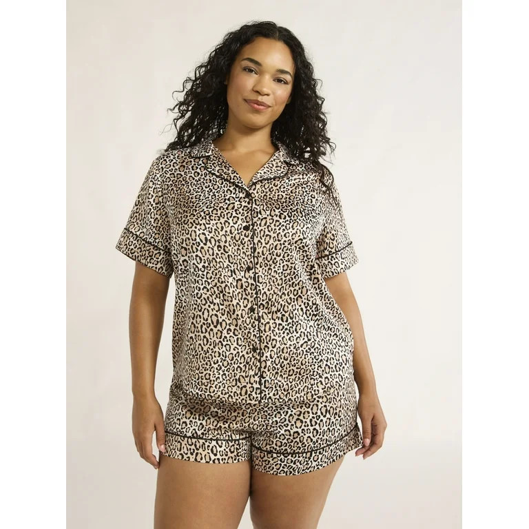 Joyspun Women’s Stretch Satin Shortie Pajama Set, 2-Piece, Sizes XS-3X - Walmart.com | Walmart (US)