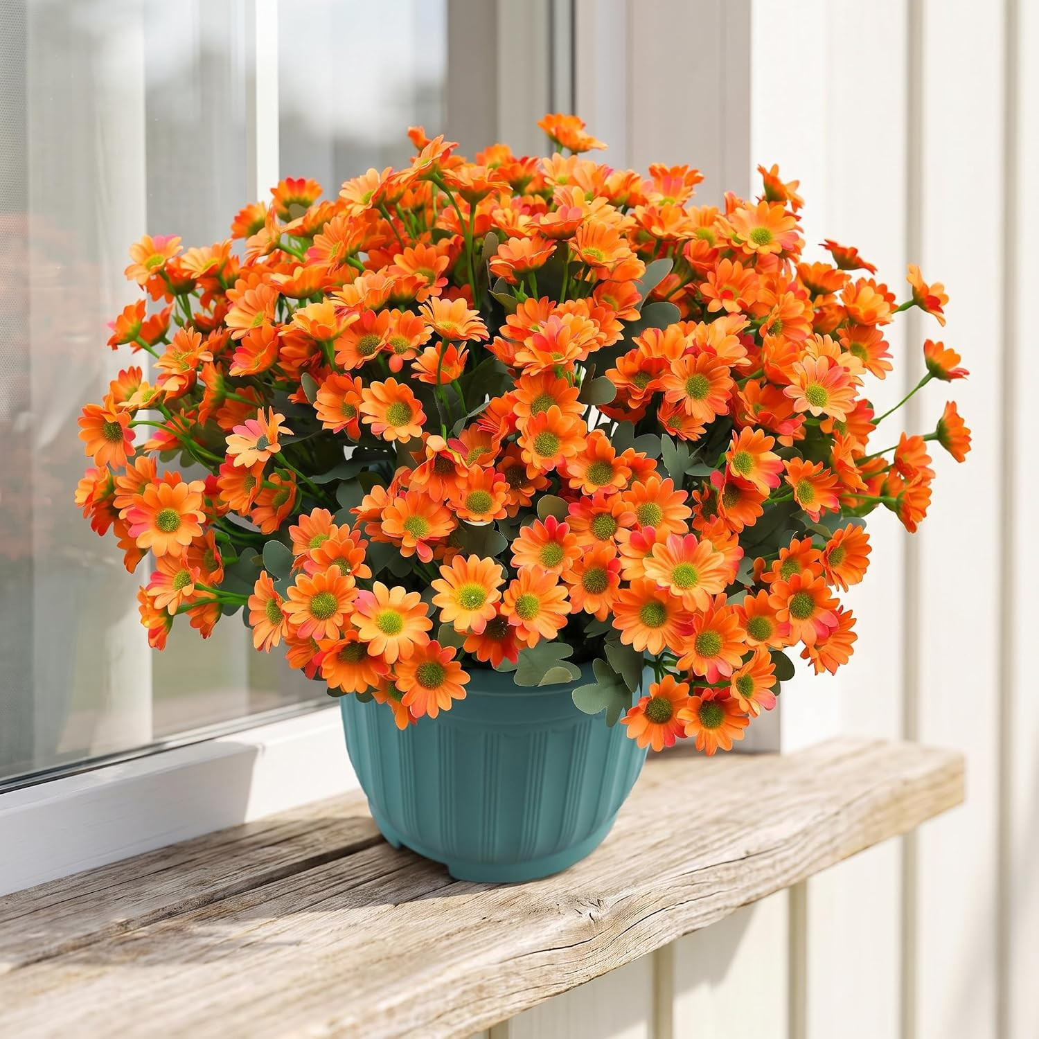 Daisy Artificial Flowers for Outdoors Decoration, 6 Bundles Fake Plants Flowers Bouquet Faux Flowers for Outdoor Planter UV Resistant Silk Flowers for Outside Front Door Porch Patio (Sunset) | Amazon (US)