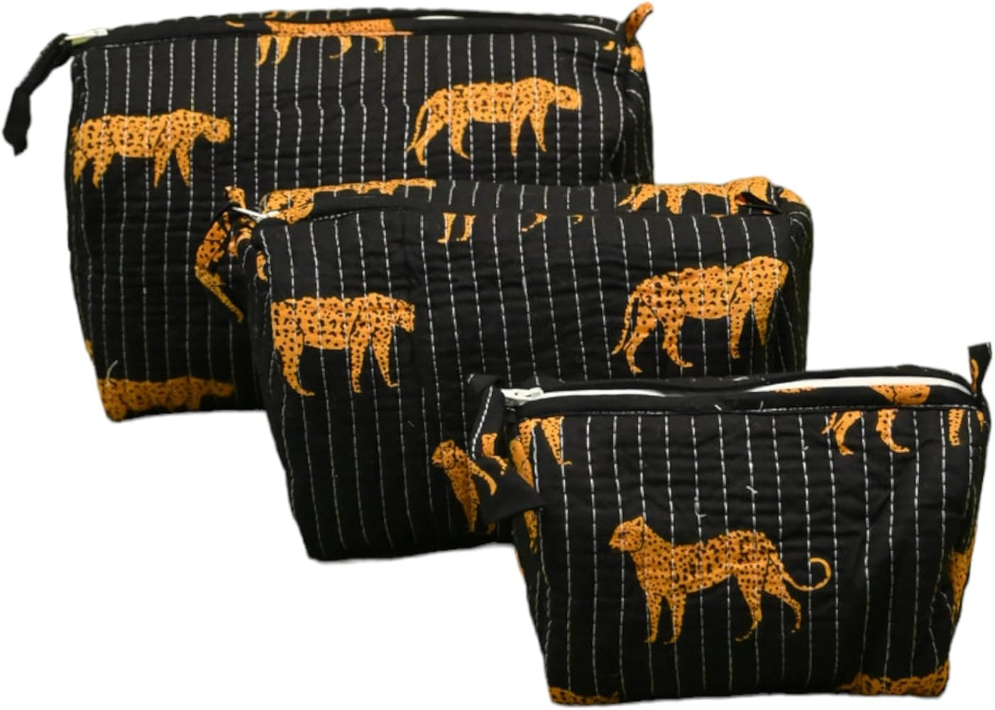 3 Pieces Block Printed Travel Organizer Kit Storage Bag for Women Makeup Bag Travel Cosmetic Bag ... | Amazon (US)