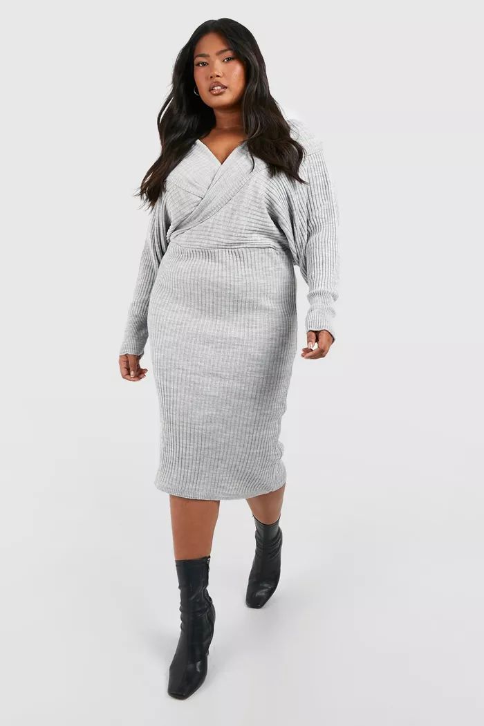 Plus Wrap Knitted Midi Dress | boohoo (US & Canada)
