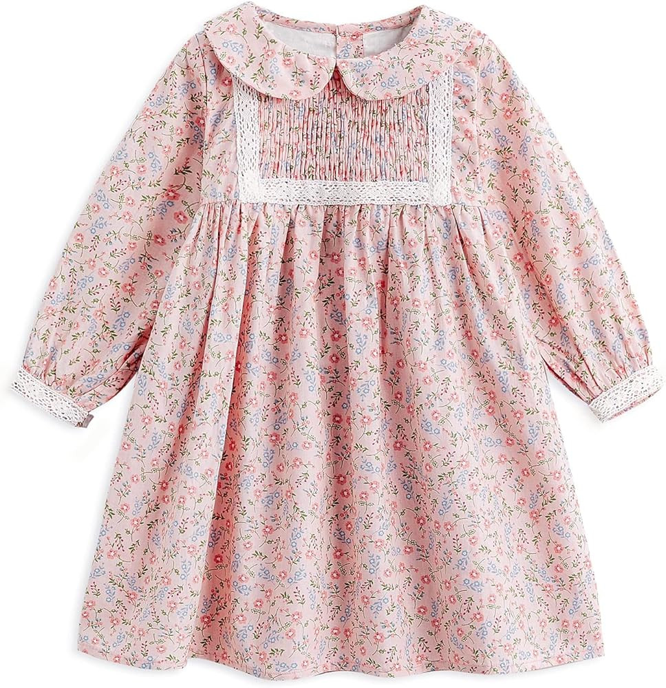 Simplee kids Baby Girl Smocked Dress Casual Long Sleeve Dresses Floral Print Sundress Princess Dr... | Amazon (US)