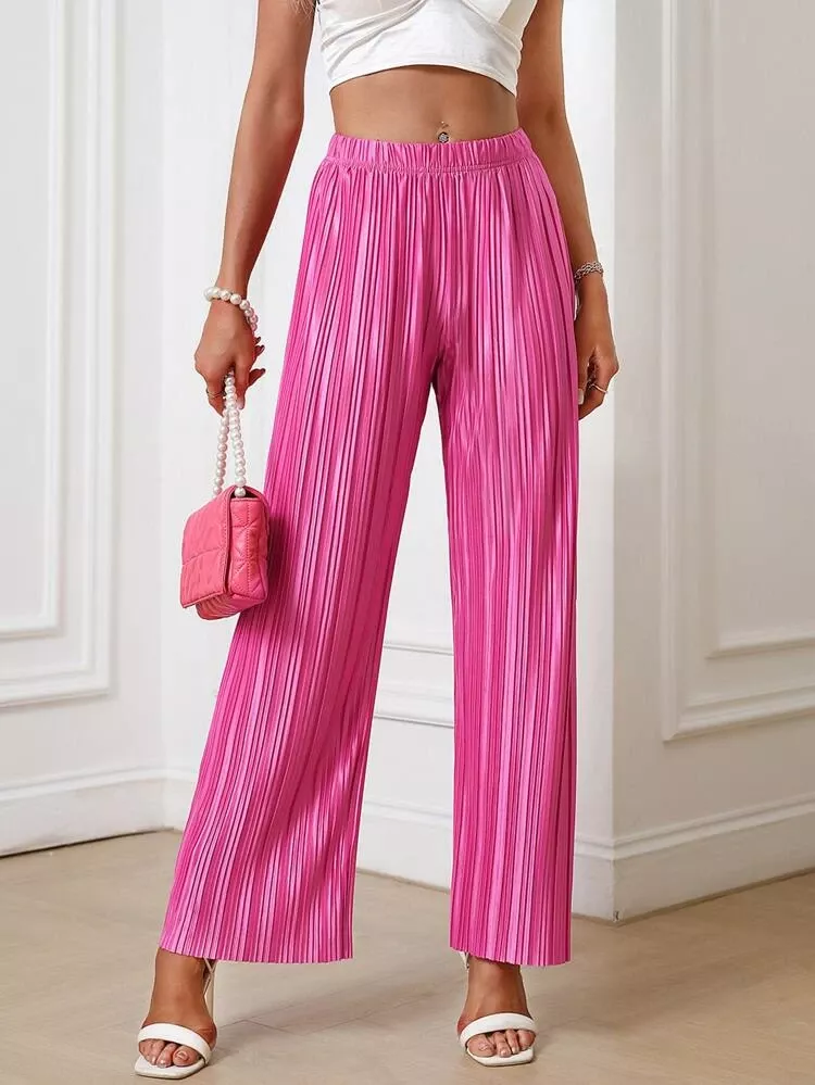 High Waisted Plisse Wide Leg Pants