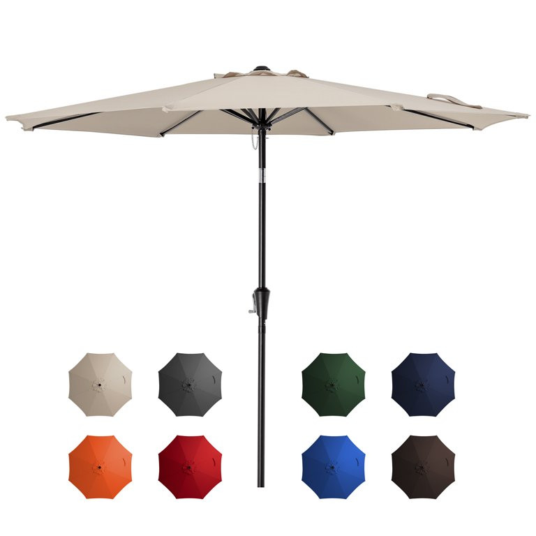 JUSTLET 9' Outdoor Market Patio Umbrella W/ Push Button Tilt And Crank, Beige | Walmart (US)