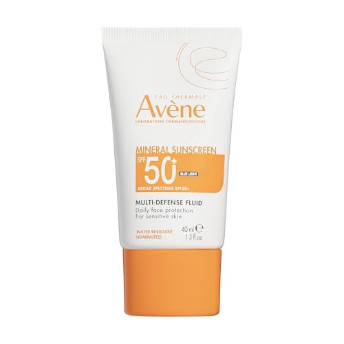 Avene Mineral Sunscreen Multi-Defense Fluid Tinted SPF 50+, Clean Formula Sunscreen for Sensitive Skin, Sheer, Water Resistant, Non-Whitening, Antioxidant Protection, 1.7 Fl Oz | Amazon (US)