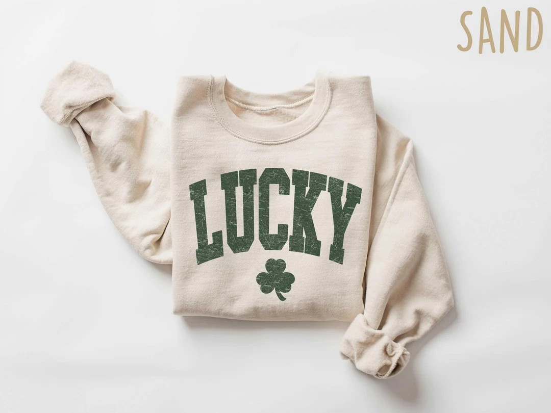 Womens Lucky Sweatshirt, Cute Shamrock Shirt, Happy St Patricks Day Shirt, St Pattys Day Outfit, ... | Etsy (US)