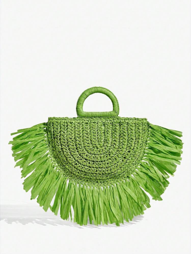 SHECARRY Ladies, Women Top Handle Bags,Straw Bag, Straw Woven Bag, Tassels, Fashionable, Elegant,... | SHEIN