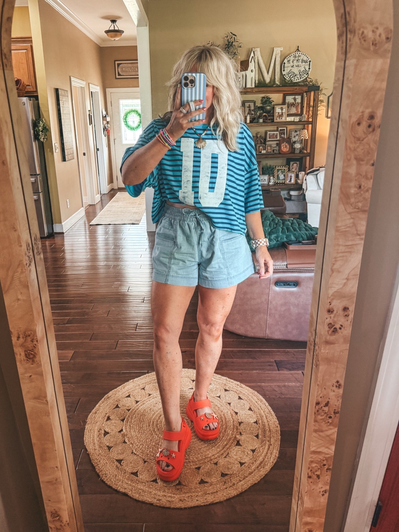 MY TRAVEL FIT HOME 🏡🚗
Tee one size 
Shorts M
Crocs I size down one 
🐚Shell beaded necklace save with code MANDIE

#LTKootd #LTKgrwm #LTKOver40