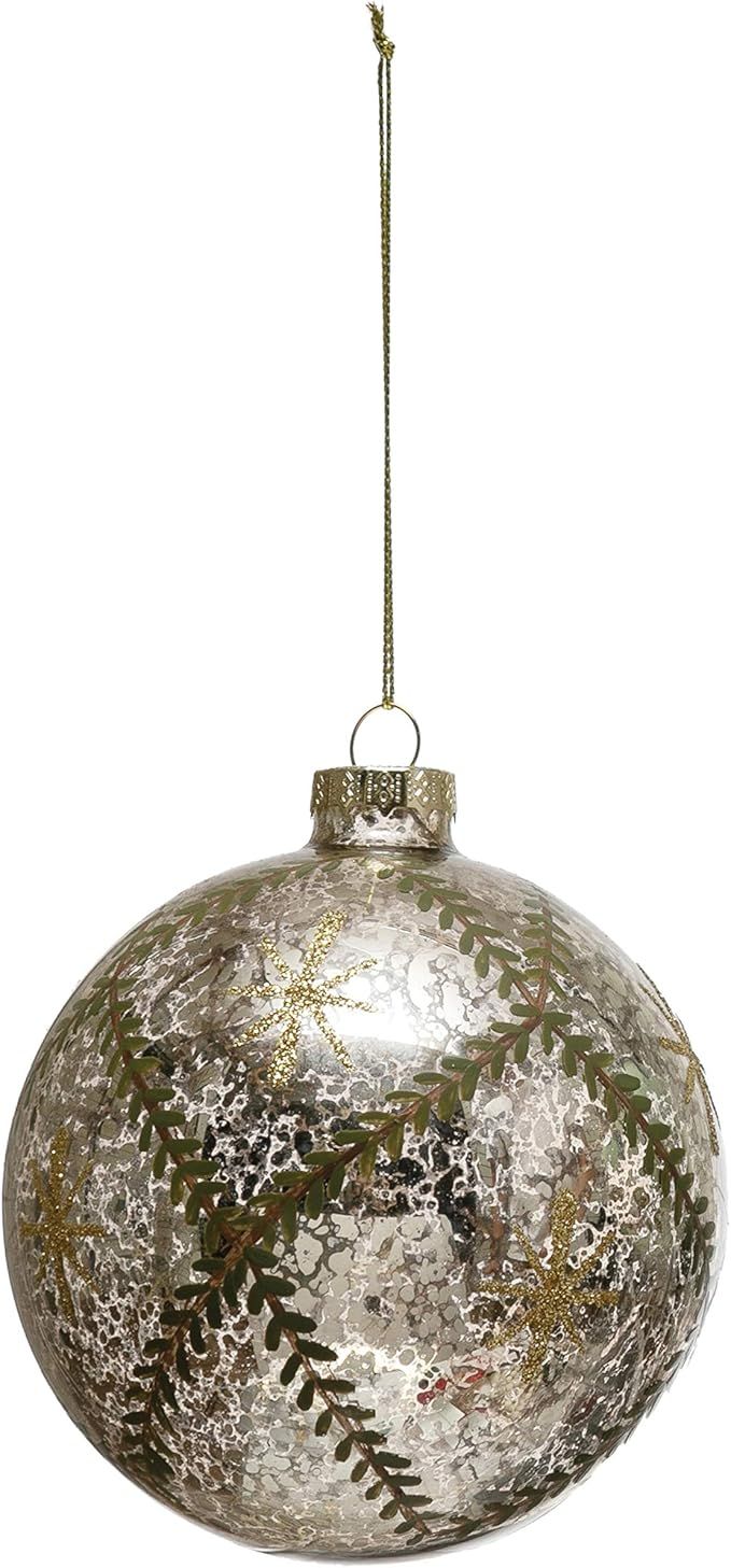 Creative Co-Op 4" Round Mercury Ball w/Painted Pattern, Antique Finish Glass Ornaments, Multi | Amazon (US)