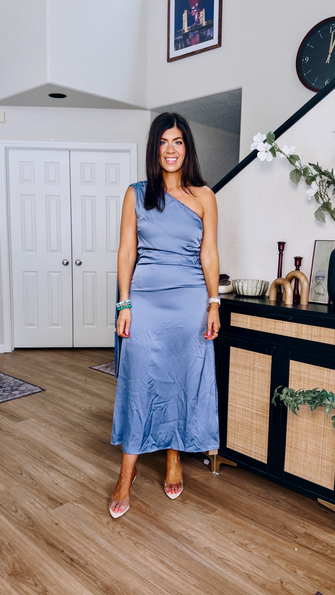 In a large one shoulder satin dress

#LTKWedding #LTKTall #LTKMidsize