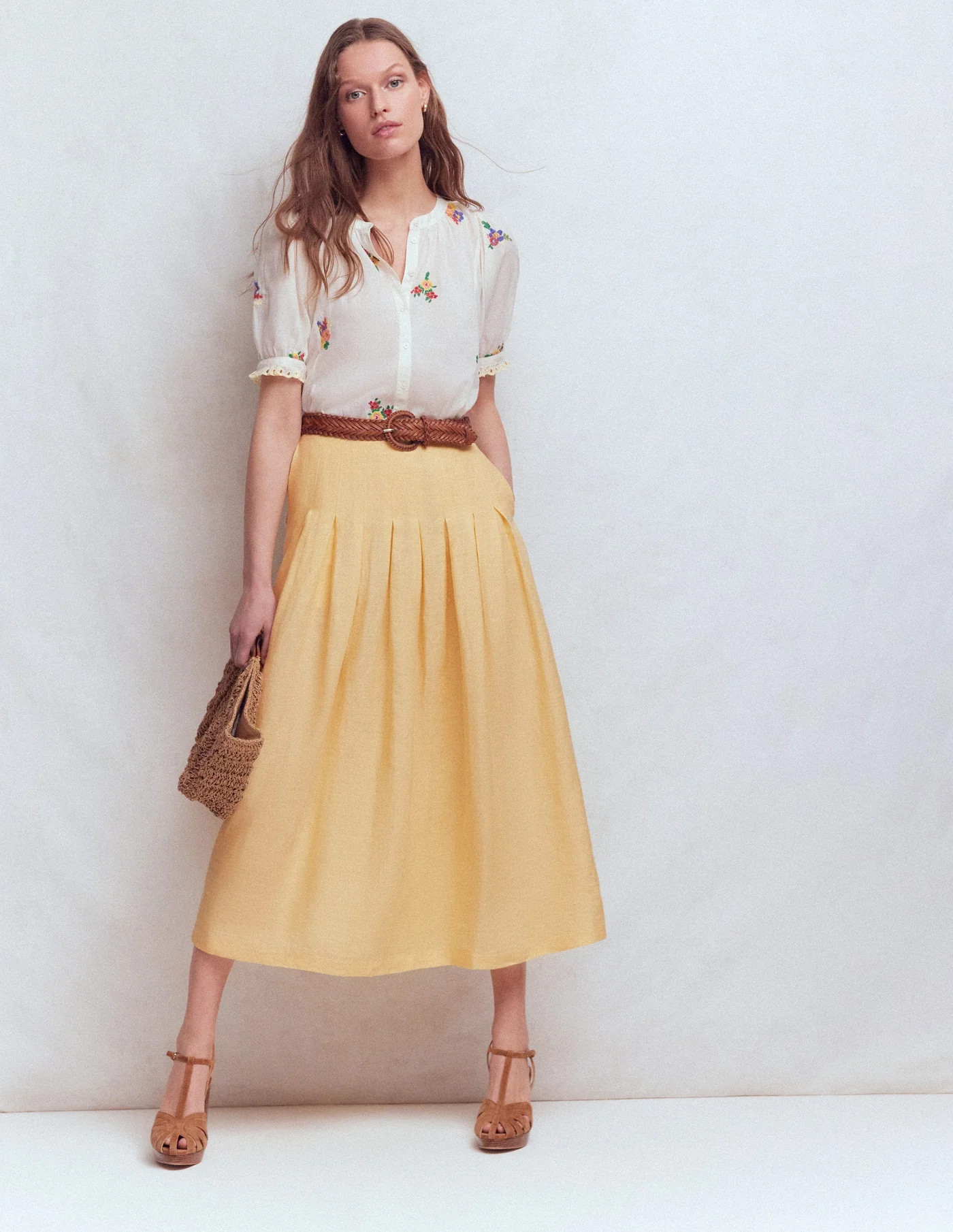 Valentina Linen Skirt-Buttercream | Boden UK