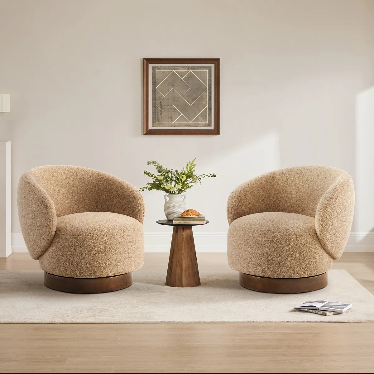 Modern Swivel Barrel Chairs With Wood Base (Set of 2) | Wayfair North America