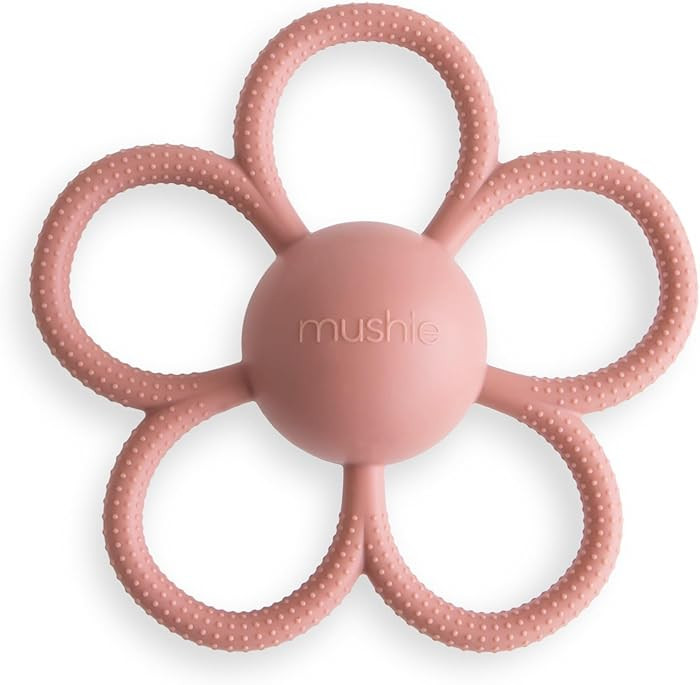 mushie Silicone Baby Daisy Rattle Teether Toy (Dusty Rose) | Amazon (US)