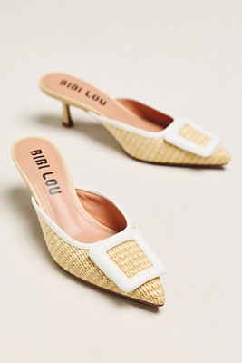 Bibi Lou Woven Raffia Mule Kitten Heels | Anthropologie (US)