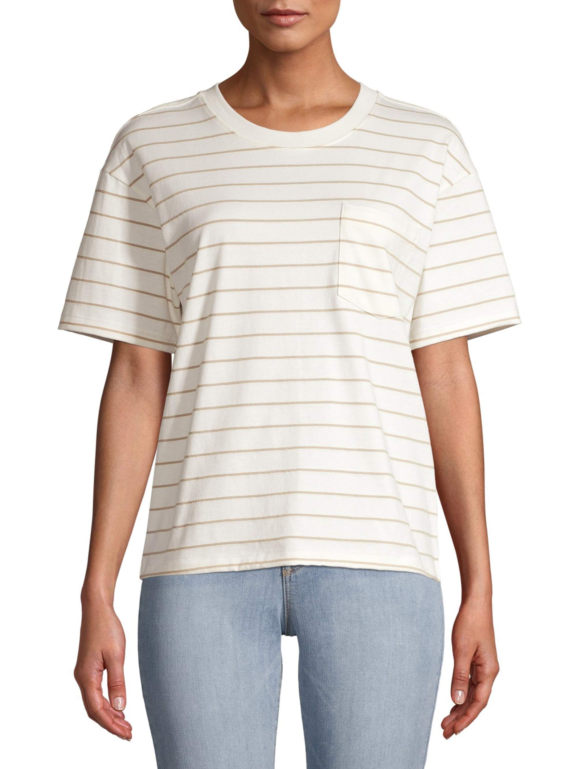 Time and Tru Womens Pima Cotton Boyfriend T-shirt, Striped | Walmart (US)