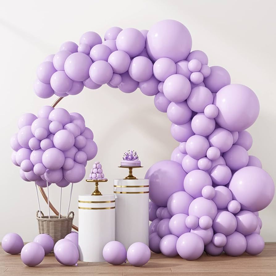 RUBFAC 129pcs Pastel Purple Balloons Different Sizes 18 12 10 5 Inches for Garland Arch, Light Pu... | Amazon (US)