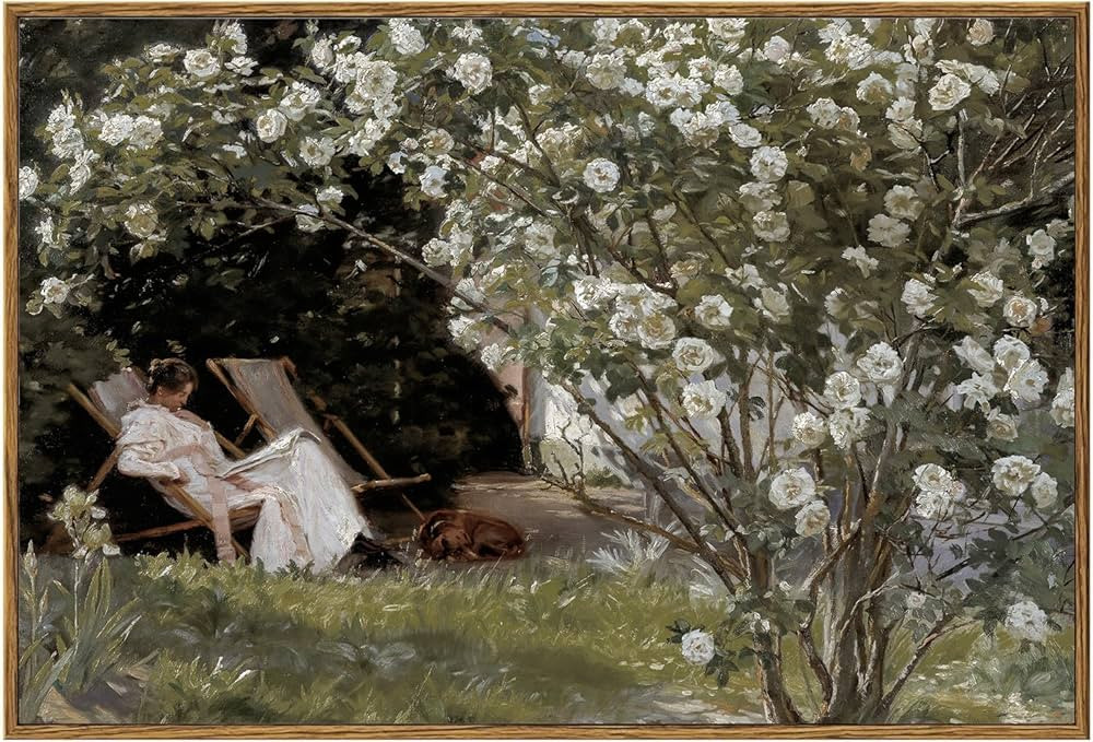 KBKBART Framed Vintage Canvas Wall Art, Retro French Country Garden Women Flower Classical Painti... | Amazon (US)
