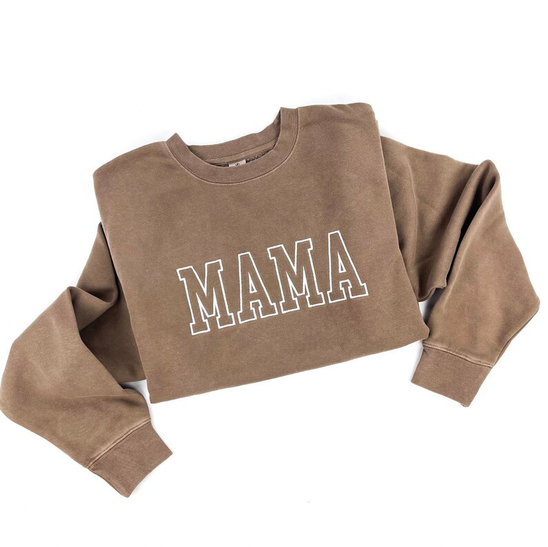 MAMA Outline Embroidered Pigment Crewneck Sweatshirt white Thread Gift for Mom Mother's Day Chris... | Etsy (US)