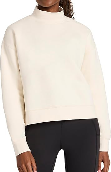 Reebok womens Vector Mock Neck Sweatshirt, Standard Fit, Midweight Cotton-poly Fabric | Amazon (US)