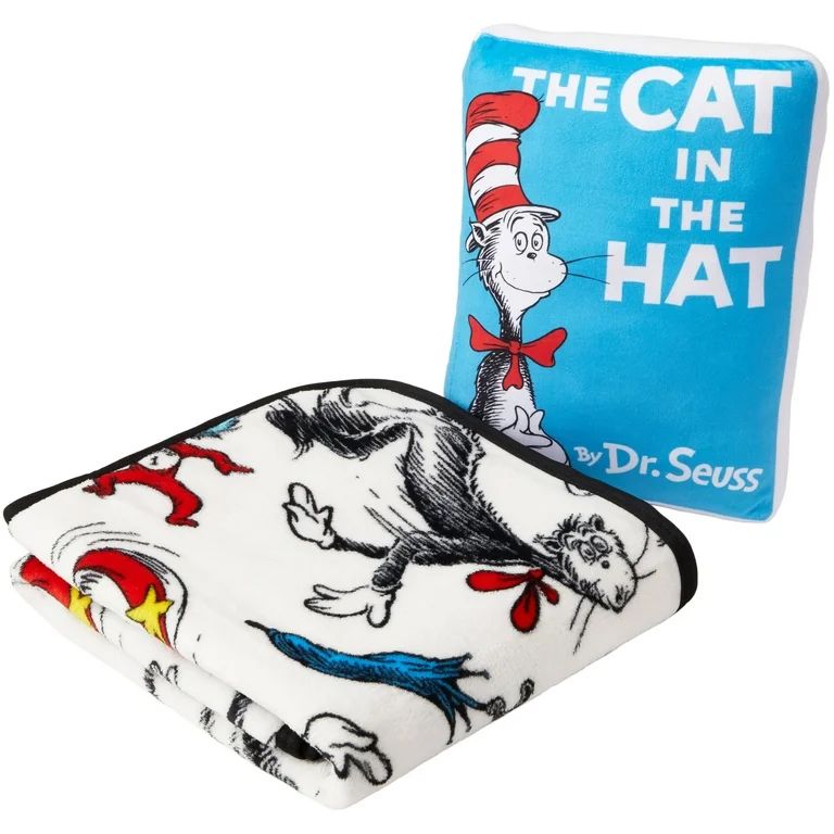 Cat in the Hat Kids Throw and Pillow Set, 2-Piece Giftable Set, Dr. Seuss, White | Walmart (US)