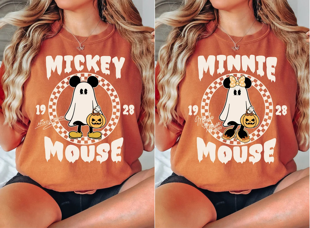 Comfort Colors Checkered Mickey Minnie Ghost Shirt, Disney Halloween Shirt, Mickey Halloween,hall... | Etsy (US)