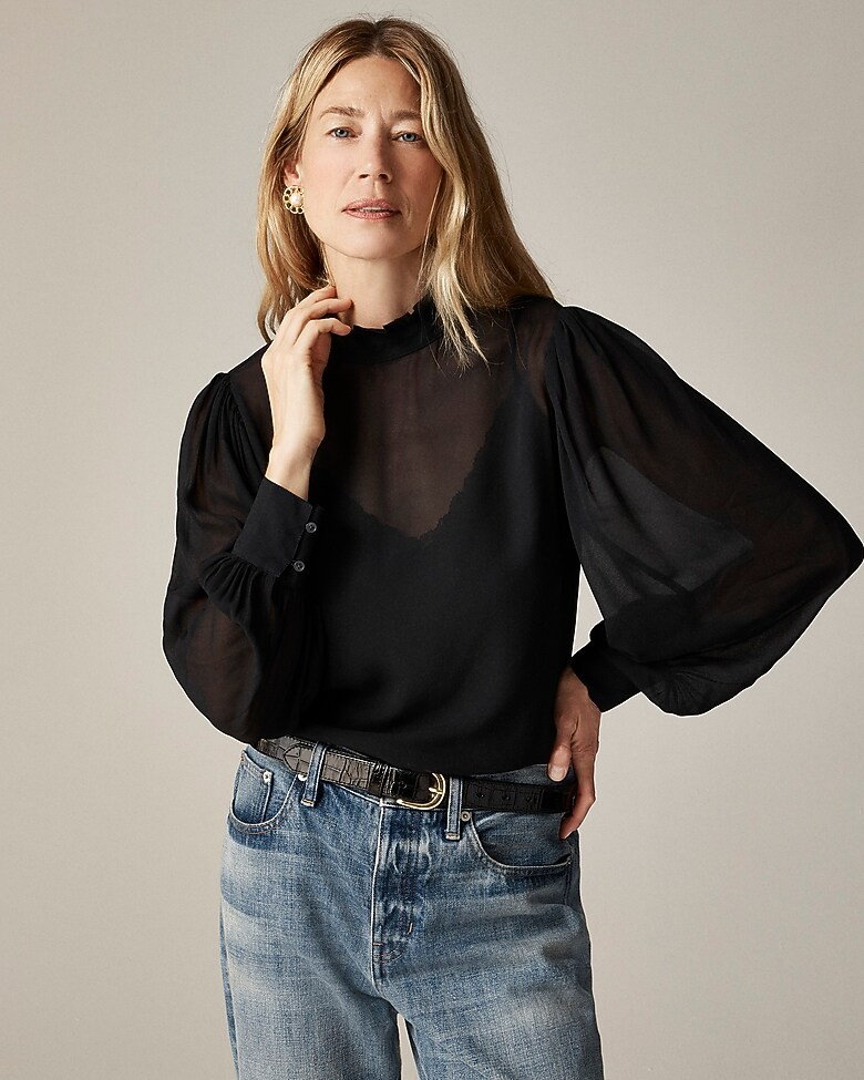 Ruffleneck top in chiffon | J. Crew US