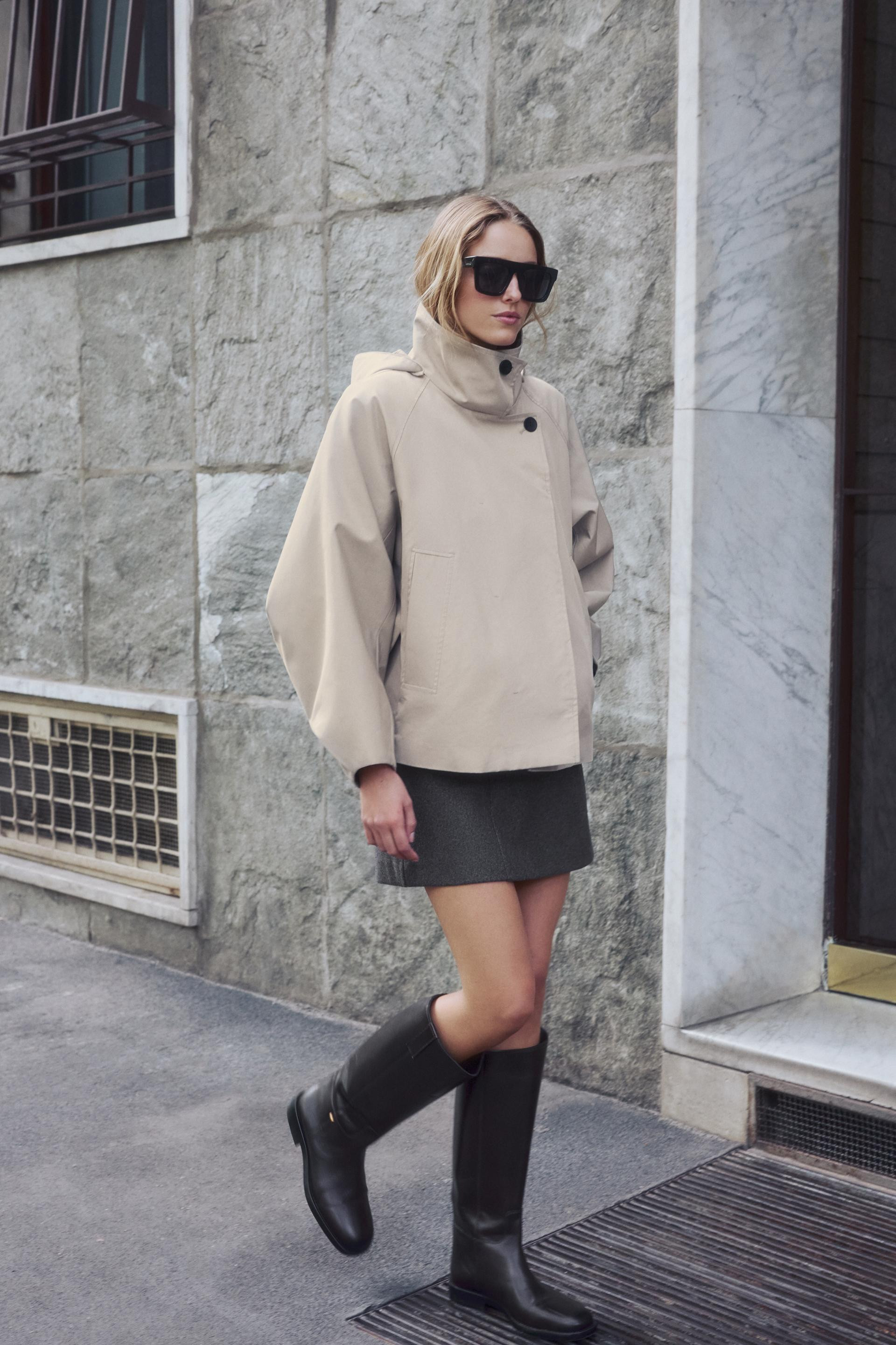 Zara - Zw Collection Water-Repellent Cropped Parka - Stone - M - Woman | Zara US