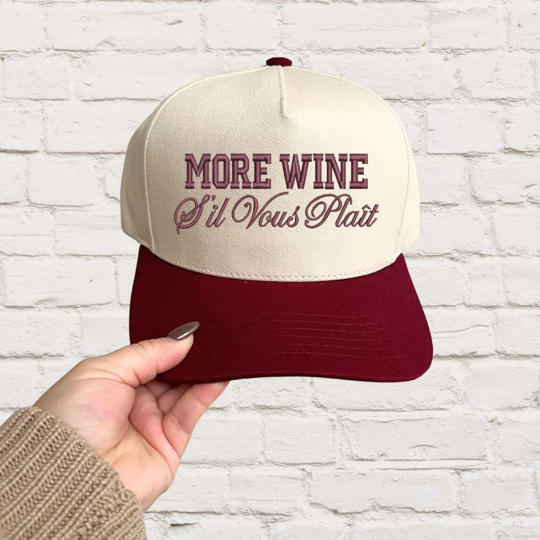 More Wine S'il Vous Plait Two-toned Embroidered Trucker Hat Wine Lover Gift Custom Wine Hat More ... | Etsy (US)