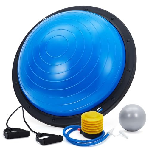 GarveeLife Exercise Ball, 23-Inch Balance Ball Trainer with Resistance Bands and Foot Pump, Inflatable Yoga Ball for Home Gym Workouts, Exercise Half Ball for Core Strength, Fitness, Flexibility, Blue | Amazon (US)
