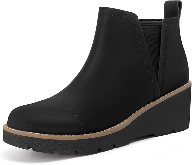 Athlefit Women's Wedge Chelsea Boots Platform Lug Sole Elastic Short Ankle Booties with Side Zipp... | Amazon (US)