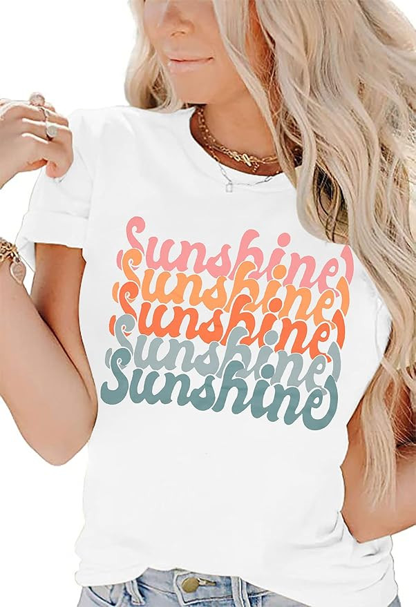 Women Sunshine Graphic Tshirts Funny Colorful Letter Print Tee Shirt Short Sleeve Summer Casual T... | Amazon (US)
