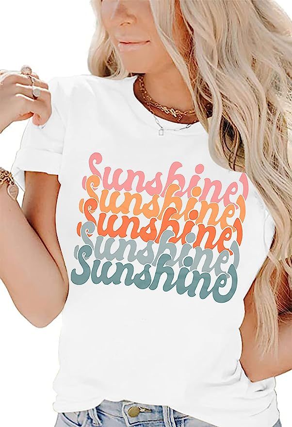 Women Sunshine Graphic Tshirts Funny Colorful Letter Print Tee Shirt Short Sleeve Summer Casual T... | Amazon (US)