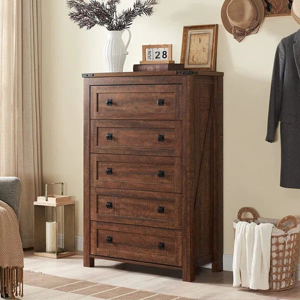 31.25'' W Farmhouse 5 Drawers Dresser Organizer, Tall Chest of Drawers for Bedroom | Wayfair North America