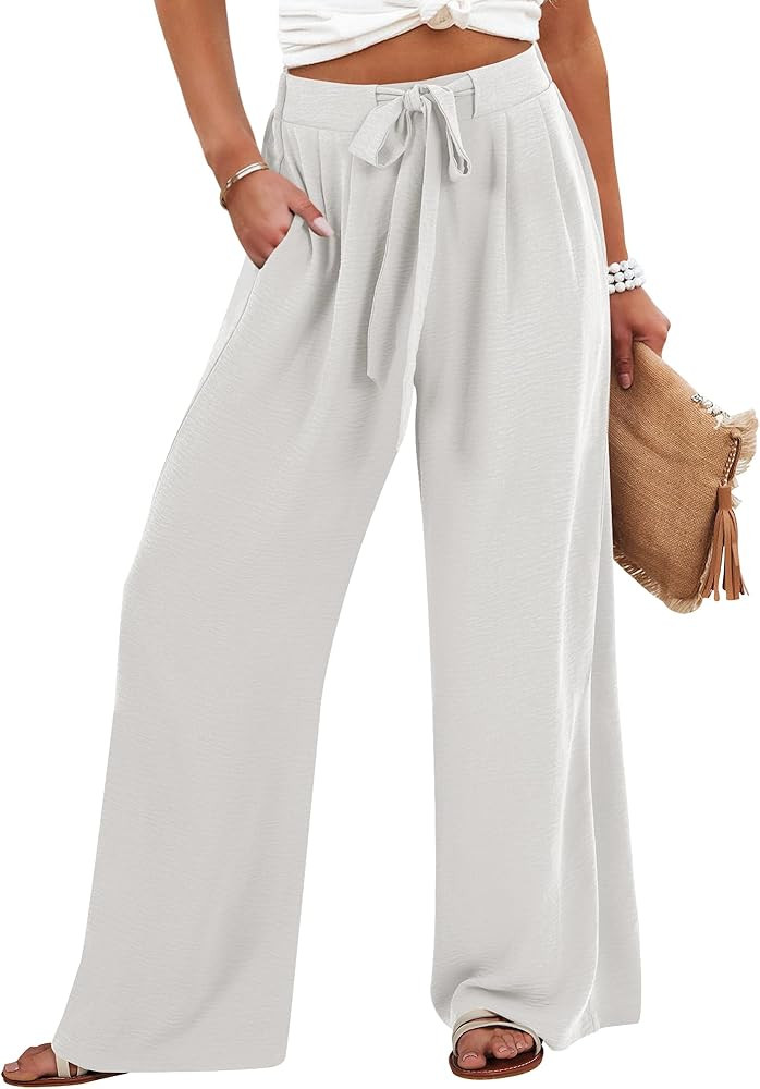 Caracilia Wide Leg Palazzo Pants for Women Summer High Waist Flowy Loose Casual Lounge Trousers B... | Amazon (US)