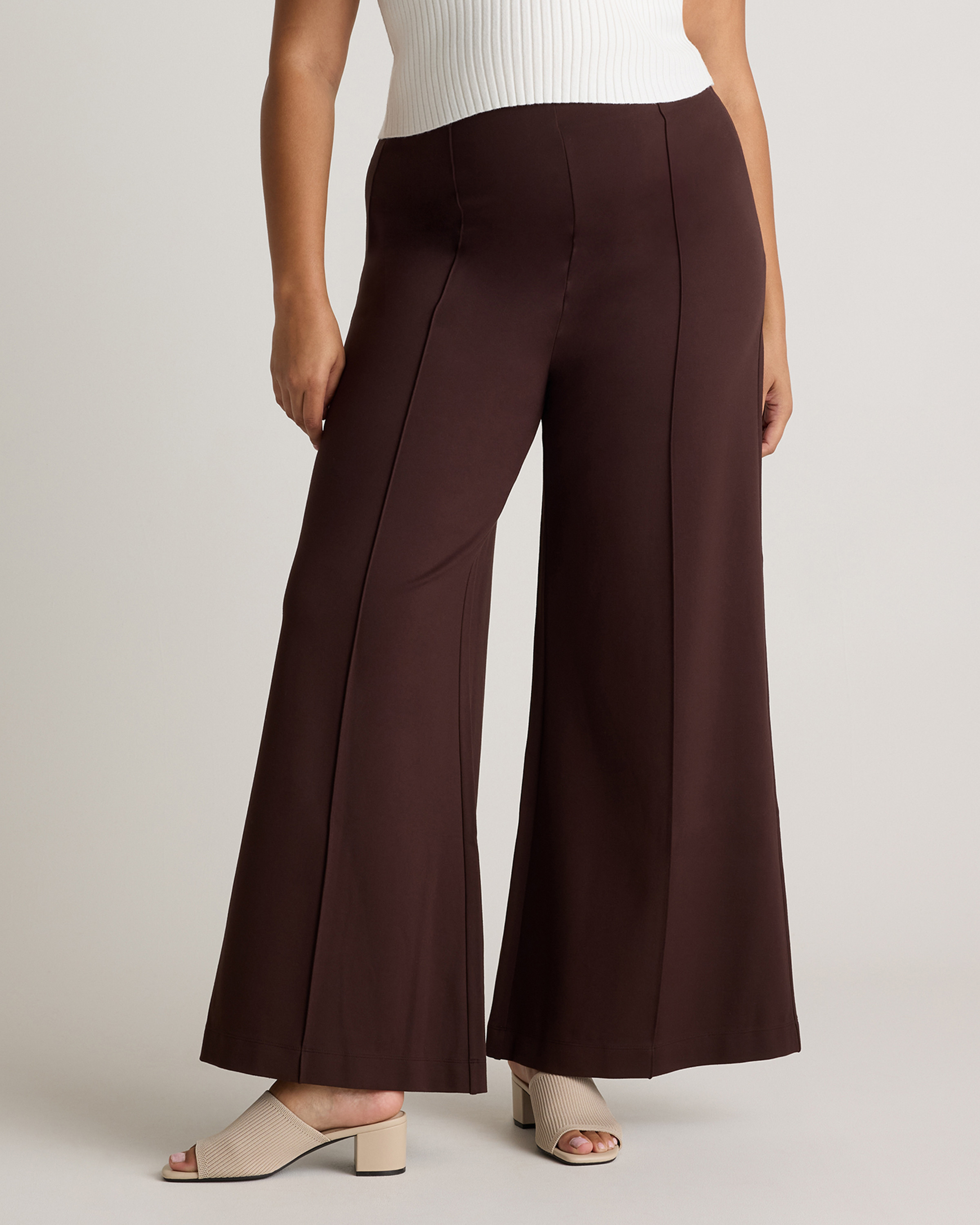 Quince | Women's Ultra-Stretch Ponte Super Wide Leg Pants in Espresso, Size Small, Rayon | Quince