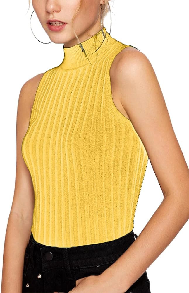 Womens Mock Neck Ribbed Knit Tank Top Sleeveless Slim Fit Sweater Vest Casual High Neck Stretchy ... | Amazon (US)