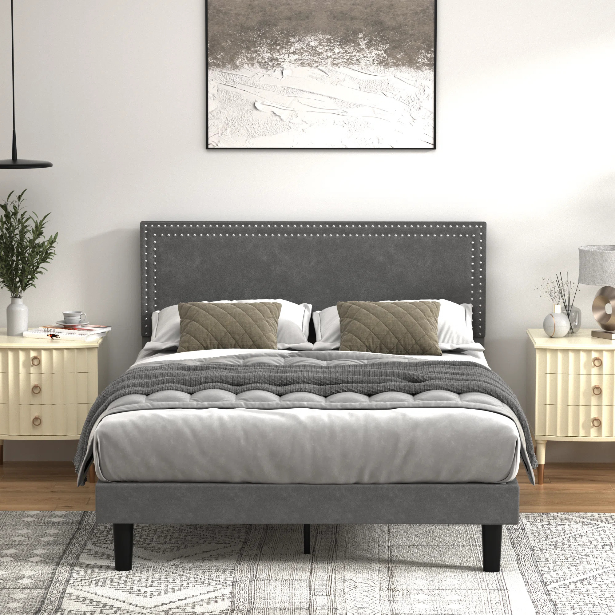 Auxter Bed Frame with Height Adjustable Upholstered Headboard | Wayfair North America