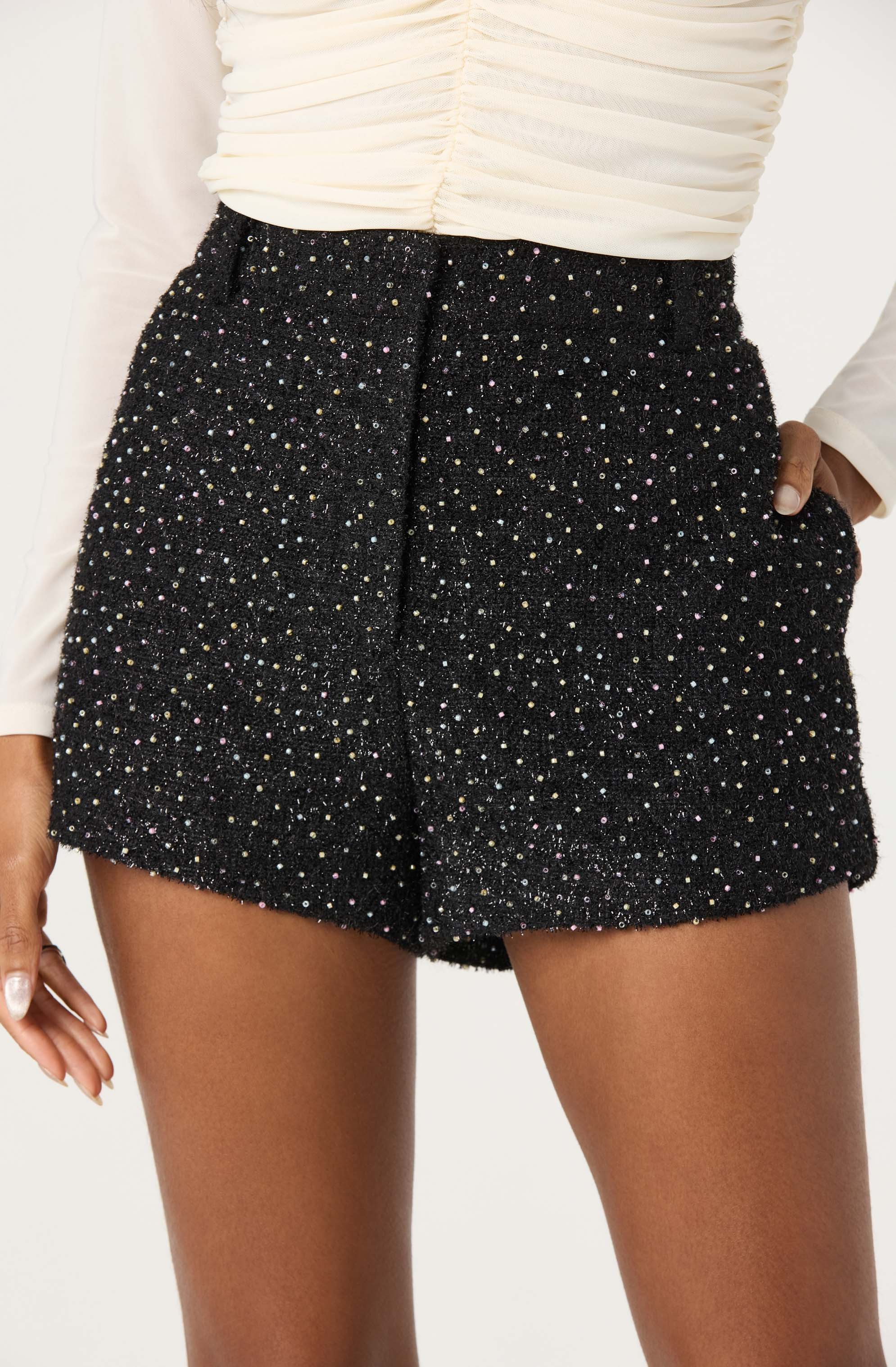 Wynn Beaded Tweed Shorts - Black / XS | ASTR The Label (US)