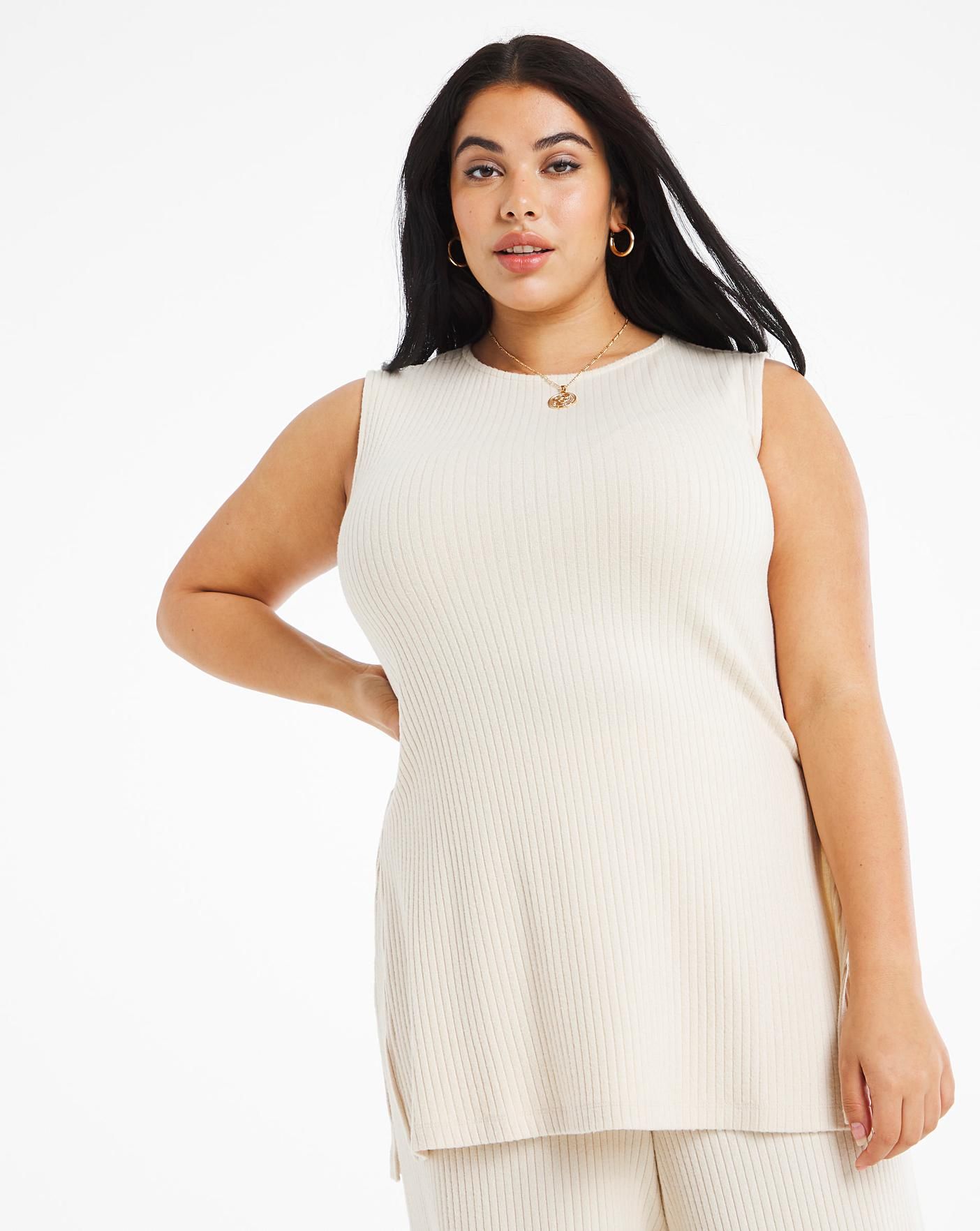 Oatmeal Ribbed Vest Top | Simply Be (UK)