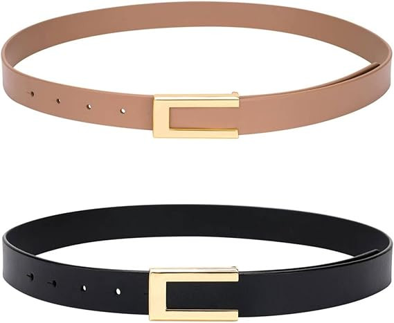 Womens Leather Belt Skinny Waist Belt for Dresses Jeans Pants with Gold Buckle | Amazon (US)