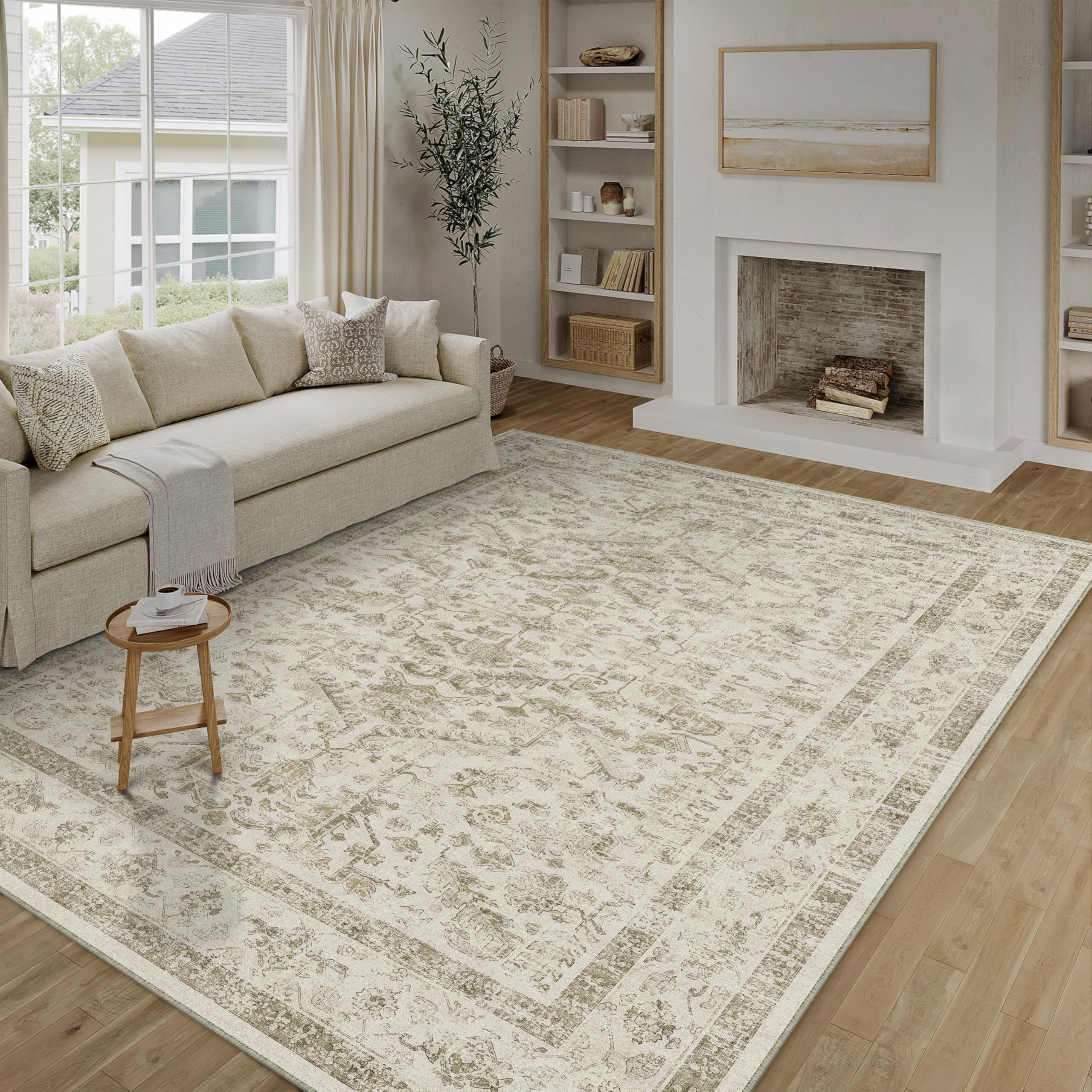 Taupe 8x10 Area Rug Vintage Washable Living Room Carpet Non Slip Bedroom Indoor Office Low Pile L... | Amazon (US)