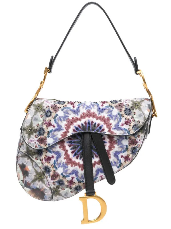 Christian Dior Pre-Owned 2019 Canvas Embroidered Kaleidiorscopic Saddle Bag Shoulder Bag | Blue |... | Farfetch Global