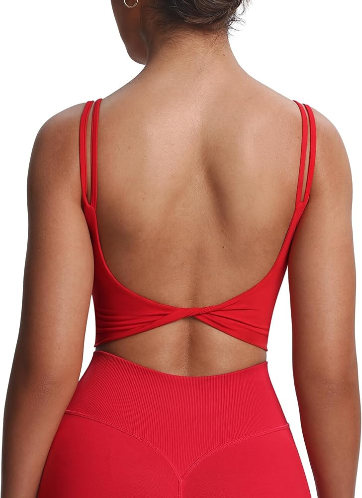 Aoxjox Women's Workout Sports Bras Fitness Yoga Crop Tank Twist Back Cami | Amazon (US)