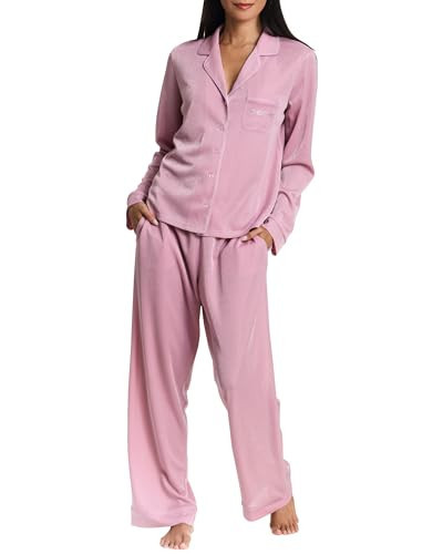 bebe Soft Velour Pink Pajamas for Women, Pink Velour Lounge Set, Short Sleeve PJ Set for Women (Rose Shadow, X-Large) | Amazon (US)