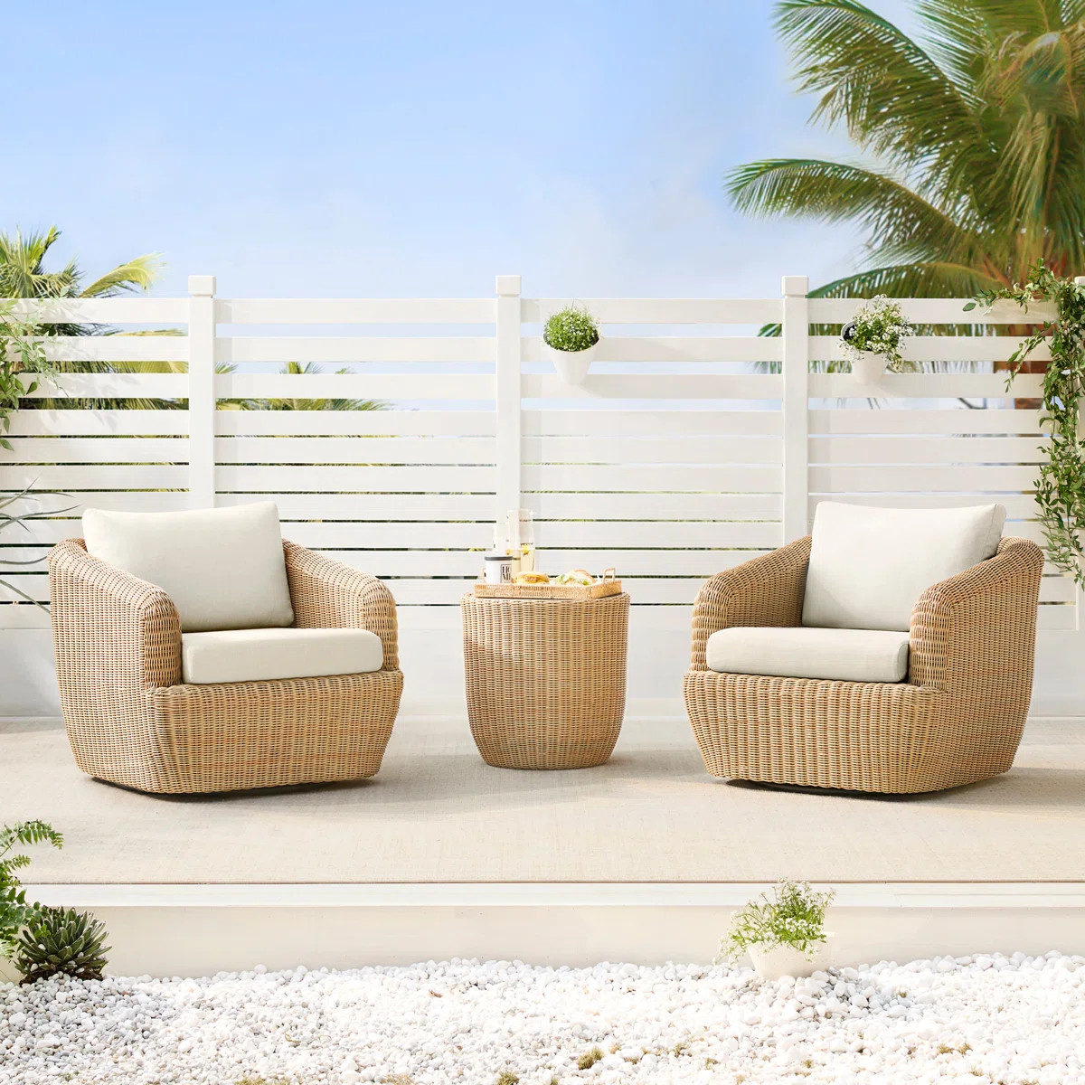 Cambelle 2-Person Swivel Rattan Seating Group with Cushions | Wayfair North America