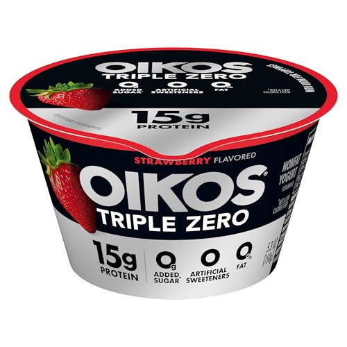 Oikos Triple Zero Strawberry Nonfat Greek Yogurt, 0% Fat, 0g Added Sugar and 0 Artificial Sweeteners, Just Delicious High Protein Yogurt, 5.3 OZ Cup | Amazon (US)