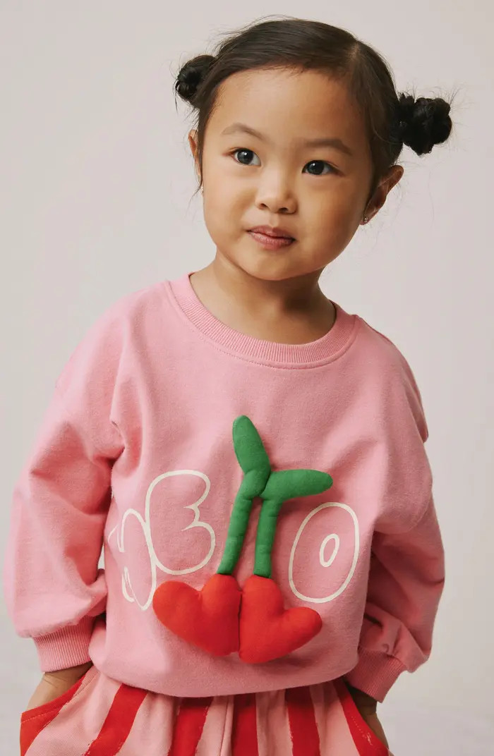 NEXT KIds' Hello Cherry Appliqué Cotton Sweatshirt & Stripe Sweatpants Set | Nordstrom | Nordstrom